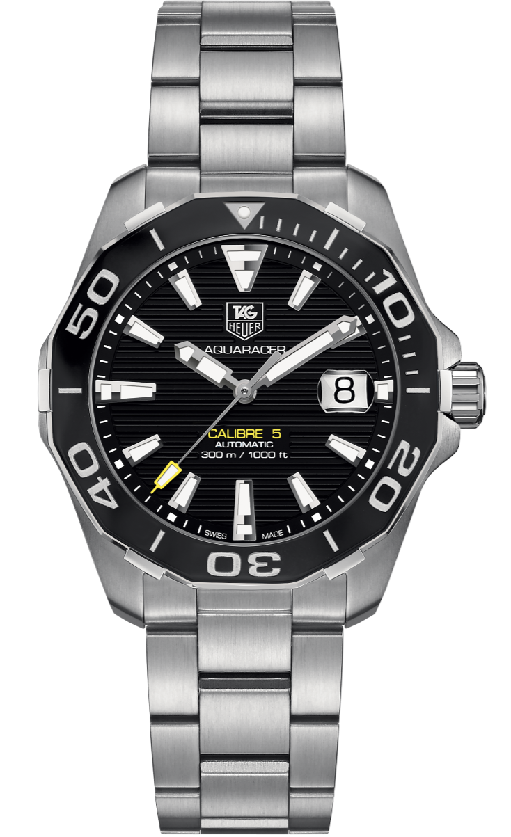  Shop Authentic Tag Heuer Aquaracer Automatic Black Dial Silver Steel Strap Watch for Men - WAY211A.BA0928 - Luxxuri