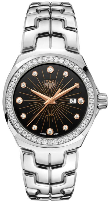  Shop Authentic Tag Heuer Link Quartz Diamonds Black Dial Silver Steel Strap Watch for Men - WBC131G.BA0649 - Luxxuri