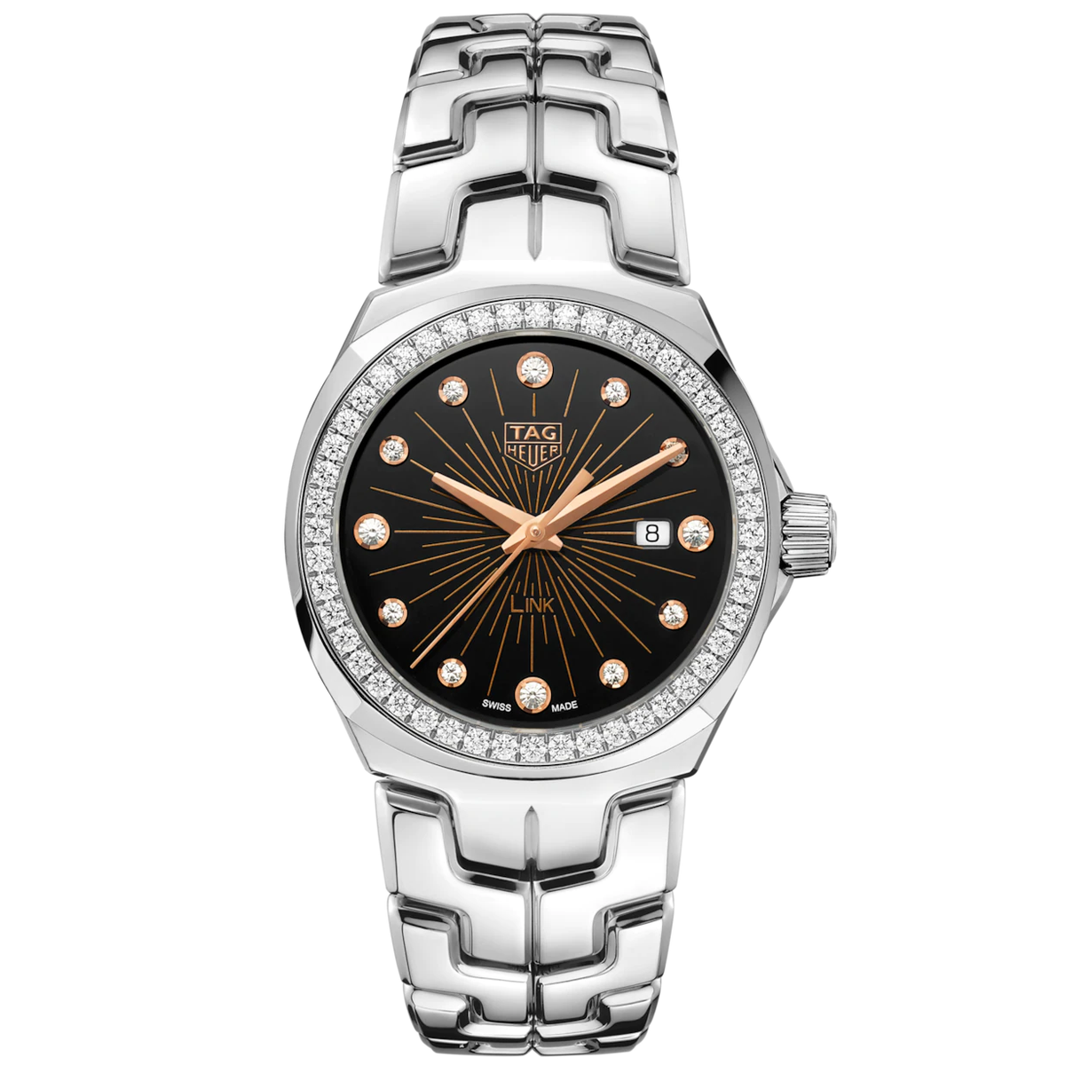  Shop Authentic Tag Heuer Link Quartz Diamonds Black Dial Silver Steel Strap Watch for Men - WBC131G.BA0649 - Luxxuri