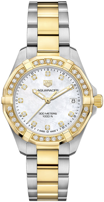  Shop Authentic Tag Heuer Aquaracer Diamonds Mother of Pearl Dial Two Tone Steel Strap Watch for Women - WBD1323.BB0320 - Luxxuri