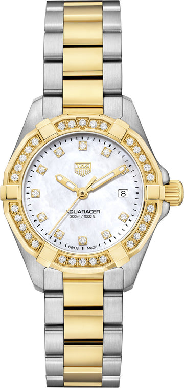  Shop Authentic Tag Heuer Aquaracer Quartz Diamonds Mother of Pearl Dial Two Tone Steel Strap Watch for Women - WBD1423.BB0321 - Luxxuri