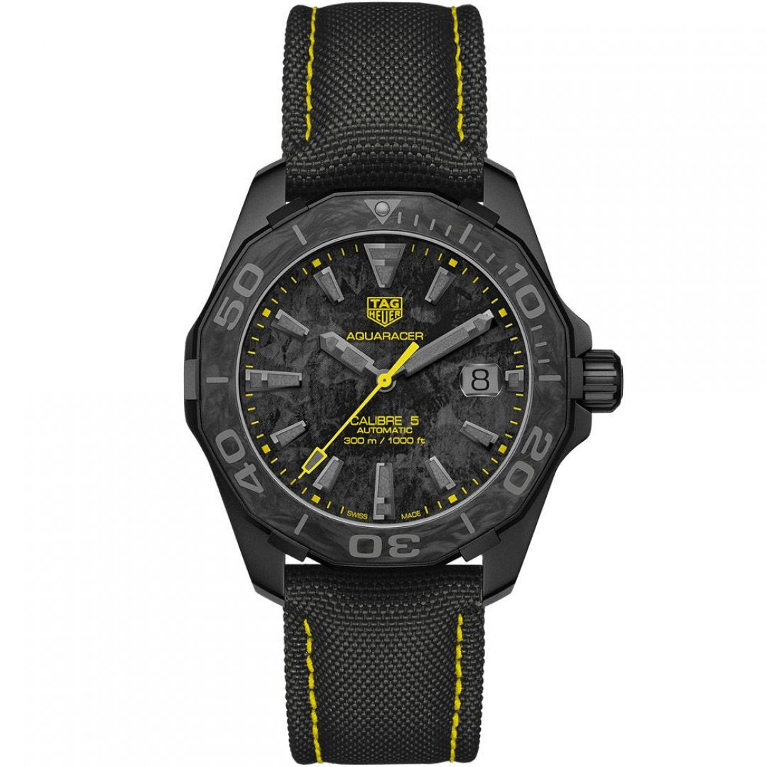  Shop Authentic Tag Heuer Aquaracer Calibre 5 Black NATO Strap Carbon Dial Watch for Men - WBD218B.FC6446 - Luxxuri