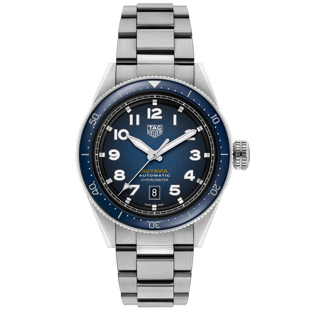  Shop Authentic Tag Heuer Autavia Automatic Blue Dial Silver Steel Strap Watch for Men - WBE5116.EB0173 - Luxxuri