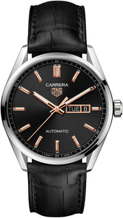  Shop Authentic Tag Heuer Carrera Day Date Black Dial Black Leather Strap Watch for Men - WBN2013.FC6503 - Luxxuri