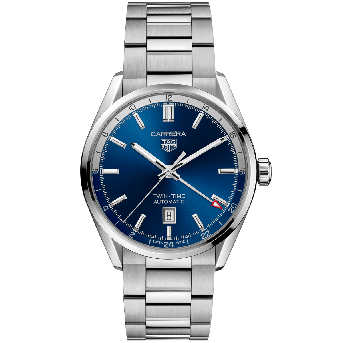  Shop Authentic Tag Heuer Carrera Twin Time Blue Dial Silver Steel Strap Watch for Men - WBN201A.BA0640 - Luxxuri
