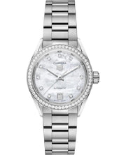  Shop Authentic Tag Heuer Carrera Date Diamonds Mother of Pearl Dial Silver Steel Strap Watch for Women - WBN2414.BA0621 - Luxxuri
