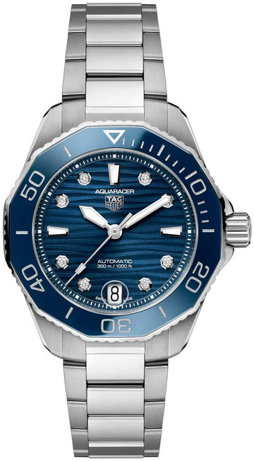  Shop Authentic Tag Heuer Aquaracer Professional 300 Automatic Diamonds Blue Dial Silver Steel Strap Watch for Women - WBP231B.BA0618 - Luxxuri