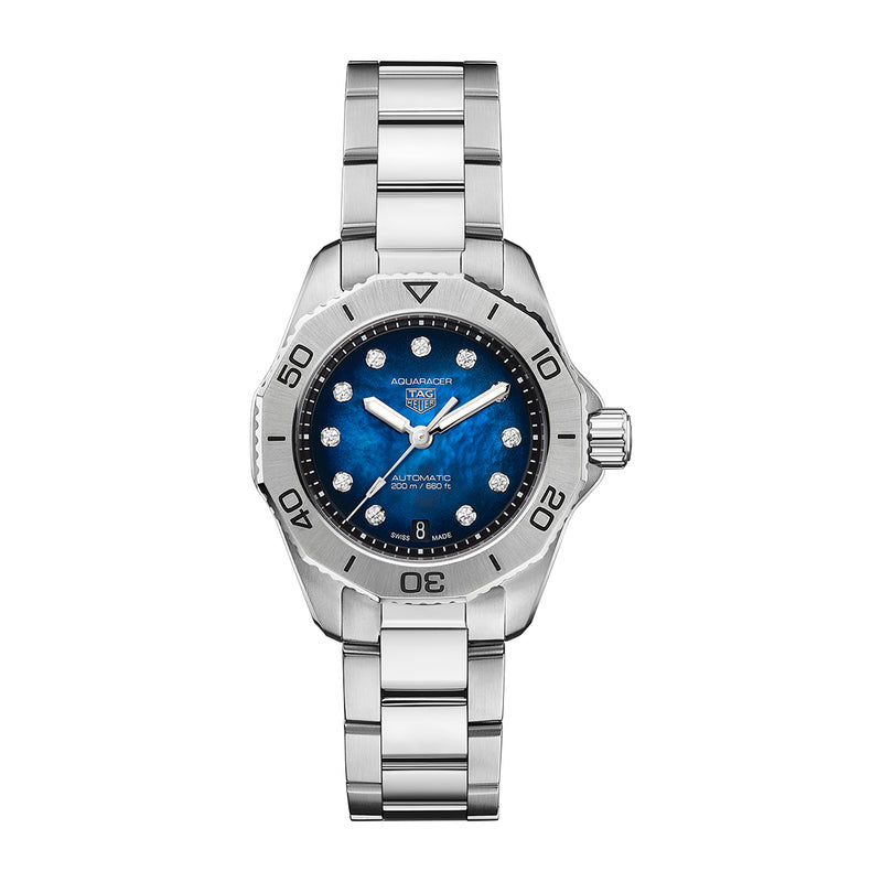  Shop Authentic Tag Heuer Aquaracer Professional 200 Automatic Diamond Blue Dial Silver Steel Strap Watch for Women - WBP2411.BA0622 - Luxxuri