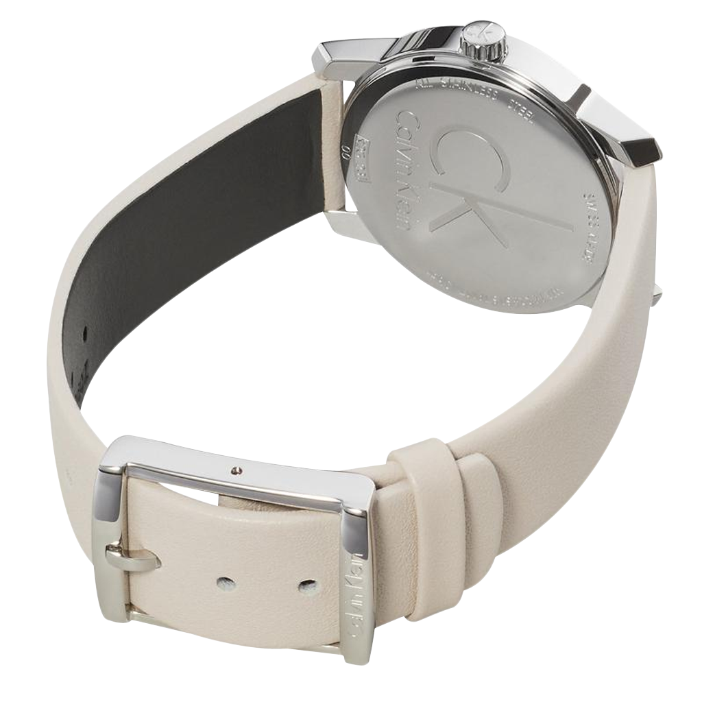  Shop Authentic Calvin Klein City White Dial White Leather Strap Watch for Women - K2G231XH - Luxxuri
