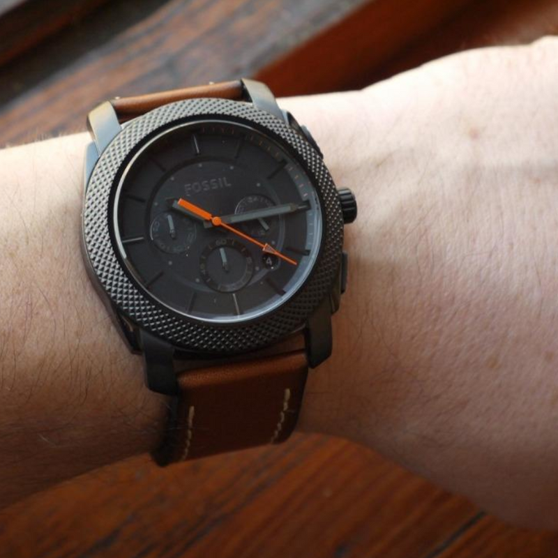  Shop Authentic Fossil Machine Chronograph Black Dial Brown Leather Strap Watch for Men - FS5234 - Luxxuri