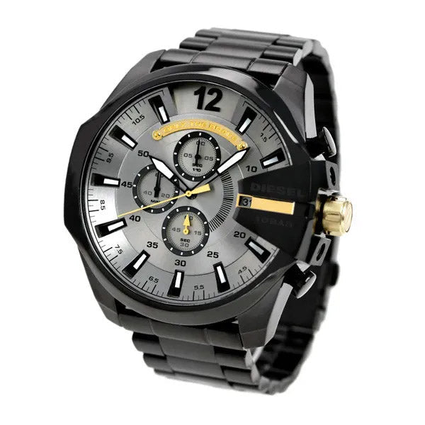  Shop Authentic Diesel Mega Chief Chronograph Grey Dial Black Steel Strap Watch For Men - DZ4479 - Luxxuri