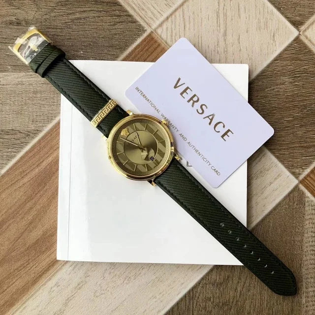  Shop Authentic Versace V-Circle Manifesto Gold Dial Black Leather Strap Watch for Men - VBQ030017 - Luxxuri