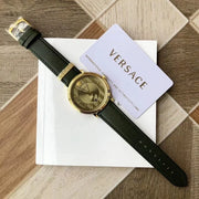  Shop Authentic Versace V-Circle Manifesto Gold Dial Black Leather Strap Watch for Men - VBQ030017 - Luxxuri