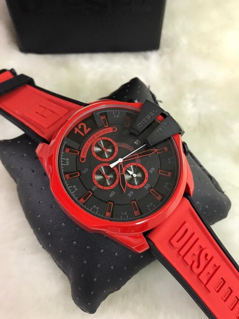  Shop Authentic Diesel Mega Chief Chronograph Black Dial Red Rubber Strap Watch For Men - DZ4526 - Luxxuri