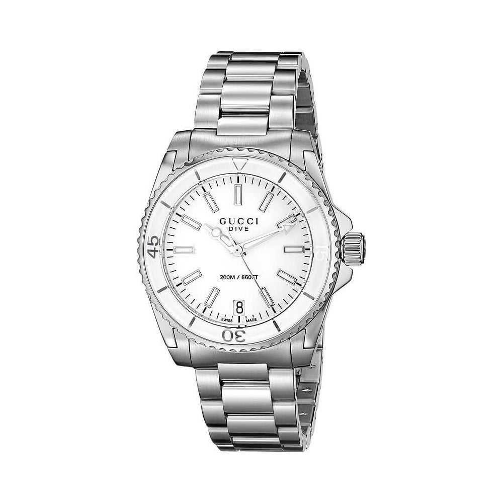  Shop Authentic Gucci Dive Quartz White Dial Stainless Steel Unisex Watch - YA136402 - Luxxuri