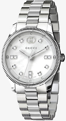  Shop Authentic Gucci G Timeless Diamonds White Dial Silver Steel Strap Watch for Women - YA1265064 - Luxxuri