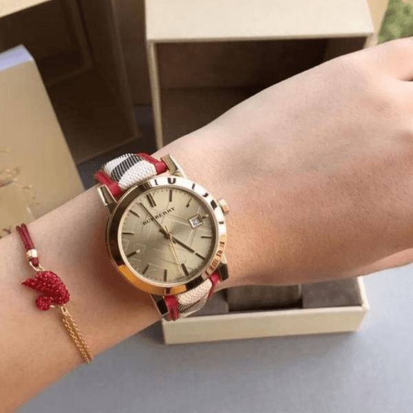  Shop Authentic Burberry The City Champagne Dial Leather Strap Watch for Women - BU9139 - Luxxuri