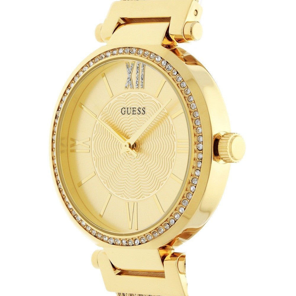  Shop Authentic Guess Soho Champagne Dial Stainless Steel Mesh Bracelet Watch For Women - W0638L2 - Luxxuri
