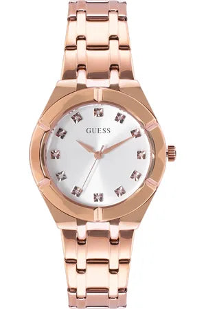  Shop Authentic Guess Crystalline Diamonds Silver Dial Rose Gold Steel Strap Watch for Women - GW0114L3 - Luxxuri