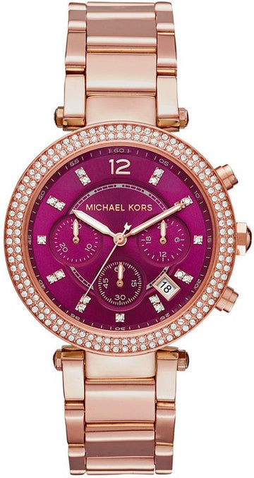  Shop Authentic Michael Kors Parker Chronograph Purple Dial Rose Gold Steel Strap Watch For Women - MK6417 - Luxxuri