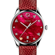  Shop Authentic Gucci G-Timeless Mother of Pearl Red Dial Red Leather Strap Watch For Women - YA1264041 - Luxxuri