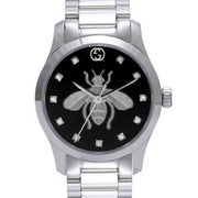  Shop Authentic Gucci G Timeless Quartz Diamonds Black Dial Silver Steel Strap Watch For Women - YA1265024 - Luxxuri