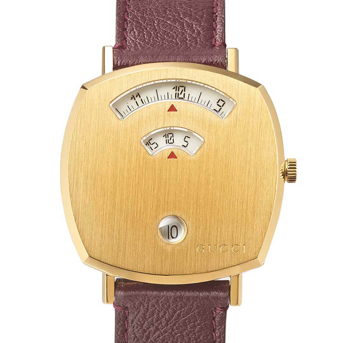  Shop Authentic Gucci Grip Quartz Gold Dial Maroon Leather Strap Watch For Women - YA157402 - Luxxuri