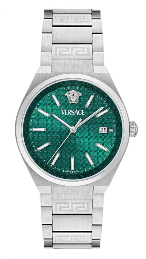  Shop Authentic Versace V-Auria Quartz Green Dial Silver Steel Strap Watch for Men - VE0F00125 - Luxxuri