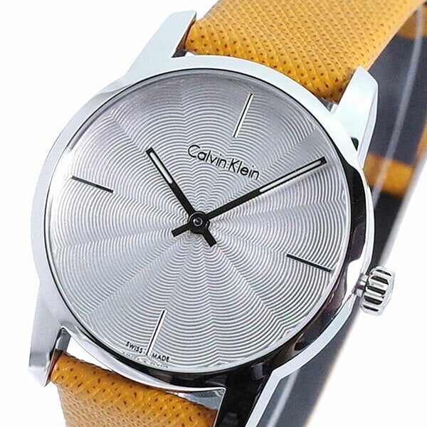  Shop Authentic Calvin Klein City Silver Dial Orange Leather Strap Watch for Women - K2G231G6 - Luxxuri