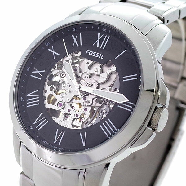  Shop Authentic Fossil Grant Automatic Skeleton Black Dial Silver Steel Strap Watch for Men - ME3103 - Luxxuri