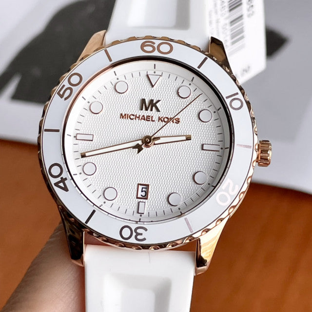  Shop Authentic Michael Kors Runway Quartz White Dial White Rubber Strap Watch For Women - MK6853 - Luxxuri