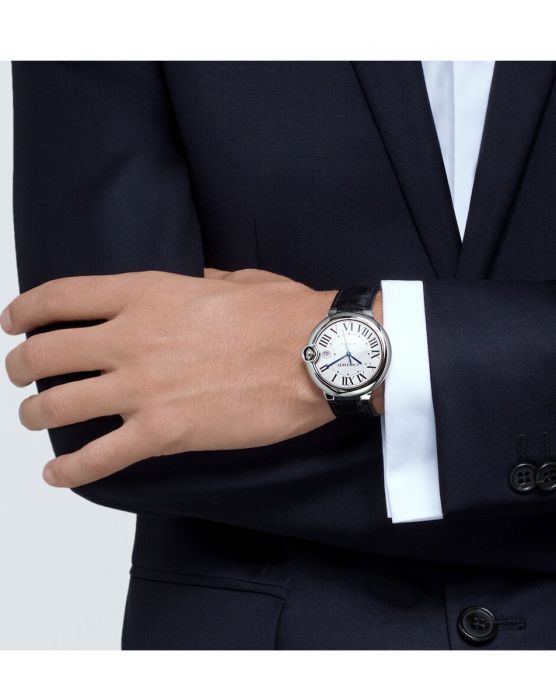  Shop Authentic Cartier Ballon Bleu De Cartier Silver Dial Black Leather Strap Watch for Women - WSBB0028 - Luxxuri