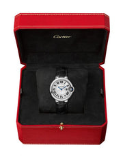  Shop Authentic Cartier Ballon Bleu De Cartier Silver Dial Black Leather Strap Watch for Women - WSBB0034 - Luxxuri