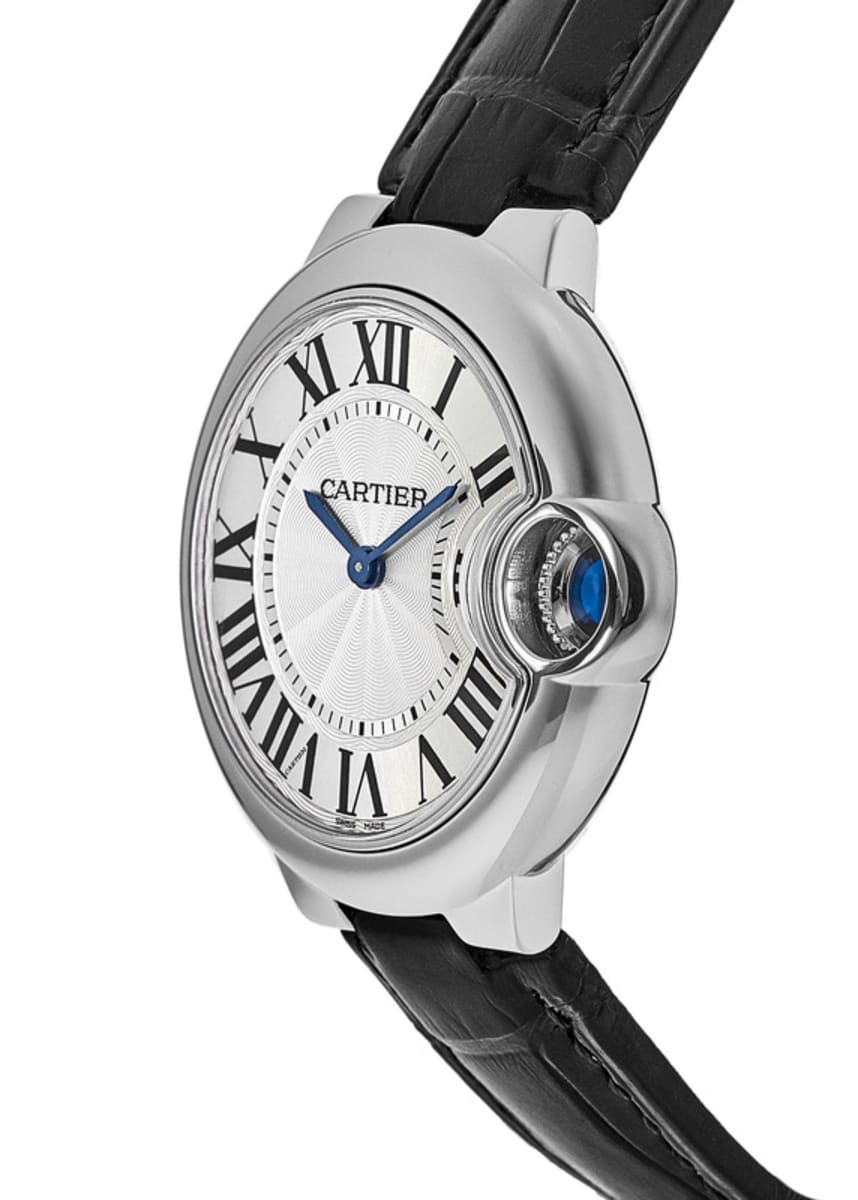  Shop Authentic Cartier Ballon Bleu De Cartier Silver Dial Black Leather Strap Watch for Women - WSBB0034 - Luxxuri