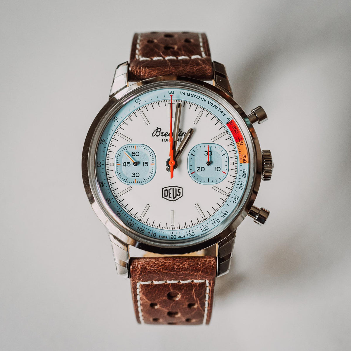  Shop Authentic Breitling Top Time Deus Limited Edition White Dial Brown Leather Strap Watch for Men - A233112A1A1X1 - Luxxuri