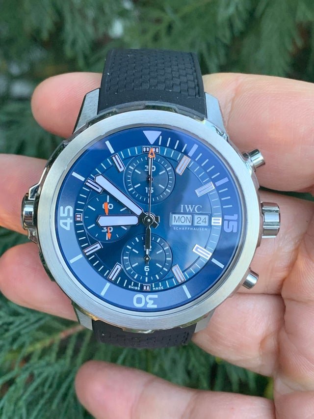  Shop Authentic IWC Aquatimer Automatic Chronograph 44mm Blue Dial Black Rubber Strap Watch for Men - IW376805 - Luxxuri