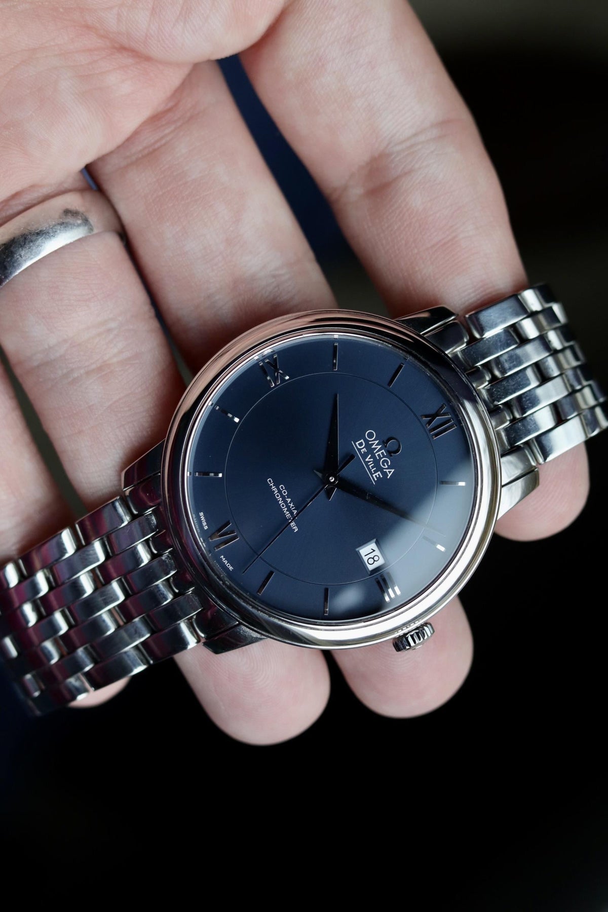  Shop Authentic Omega De Ville Prestige Co-Axial Orbis Blue Dial Silver Steel Strap Watch for Men - 424.10.40.20.03.001 - Luxxuri
