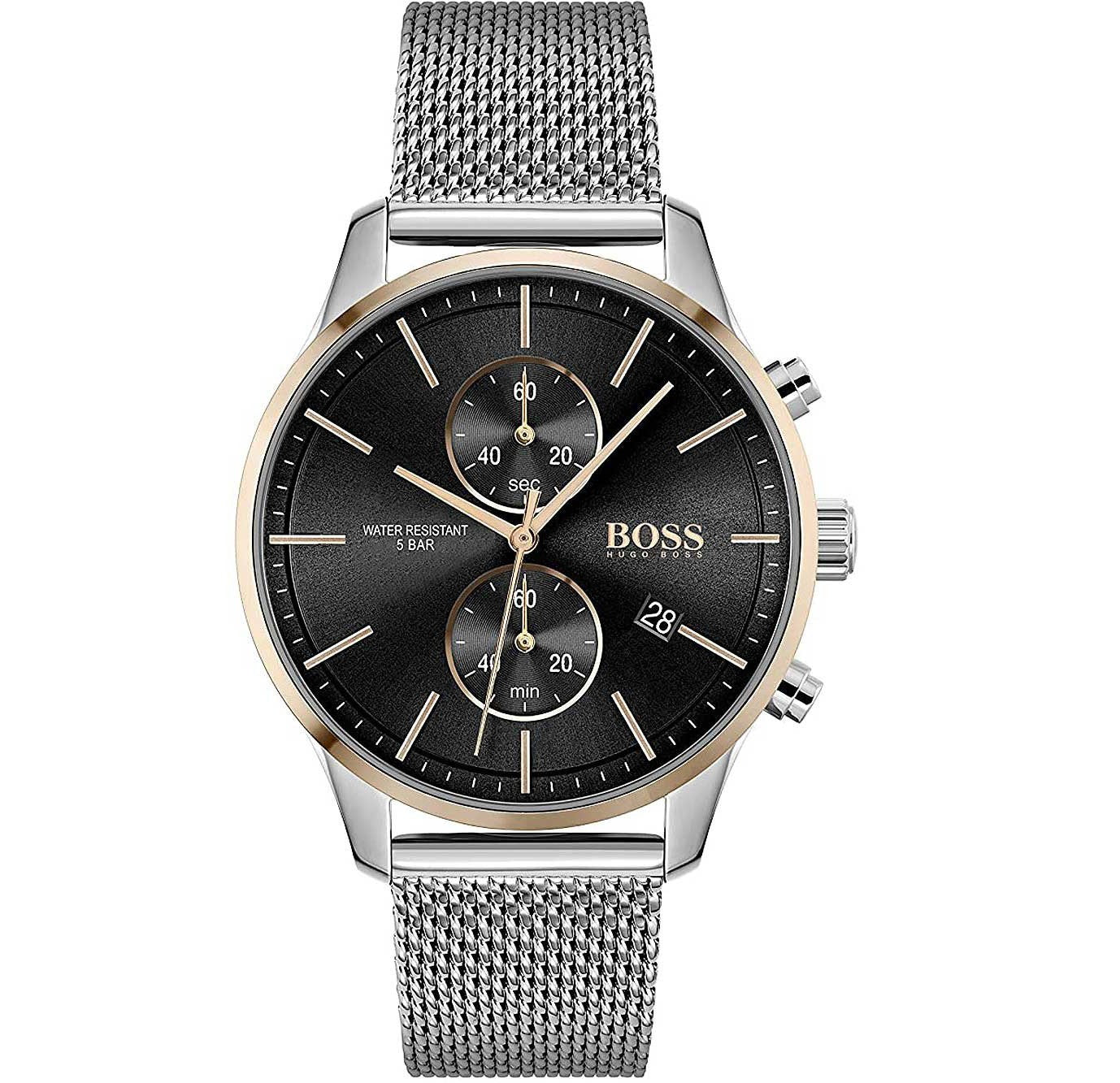  Shop Authentic Hugo Boss Associate Black Dial Silver Mesh Bracelet Watch for Men - 1513805 - Luxxuri