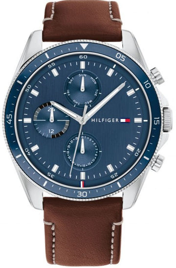  Shop Authentic Tommy Hilfiger Parker Chronograph Blue Dial Brown Leather Strap Watch For Men - 1791837 - Luxxuri