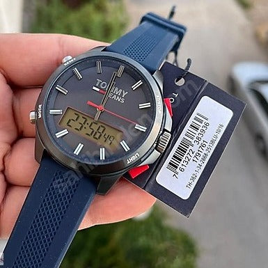  Shop Authentic Tommy Hilfiger Digital Analog Blue Dial Blue Rubber Strap Watch For Men - 1791761 - Luxxuri