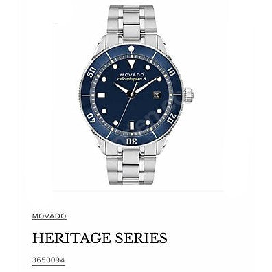  Shop Authentic Movado Heritage Calendoplan Blue Dial Silver Steel Strap Watch For Men - 3650094 - Luxxuri