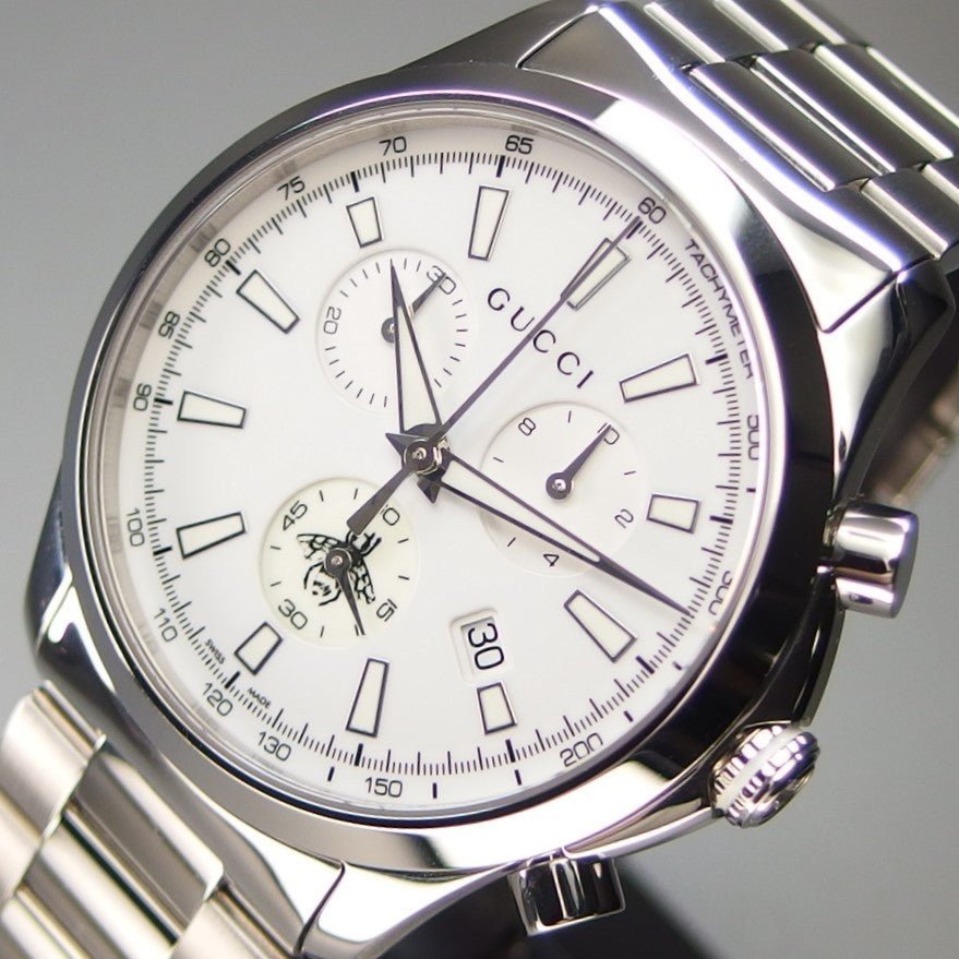  Shop Authentic Gucci G Timeless Chronograph White Dial Silver Steel Strap Watch For Men - YA126472 - Luxxuri