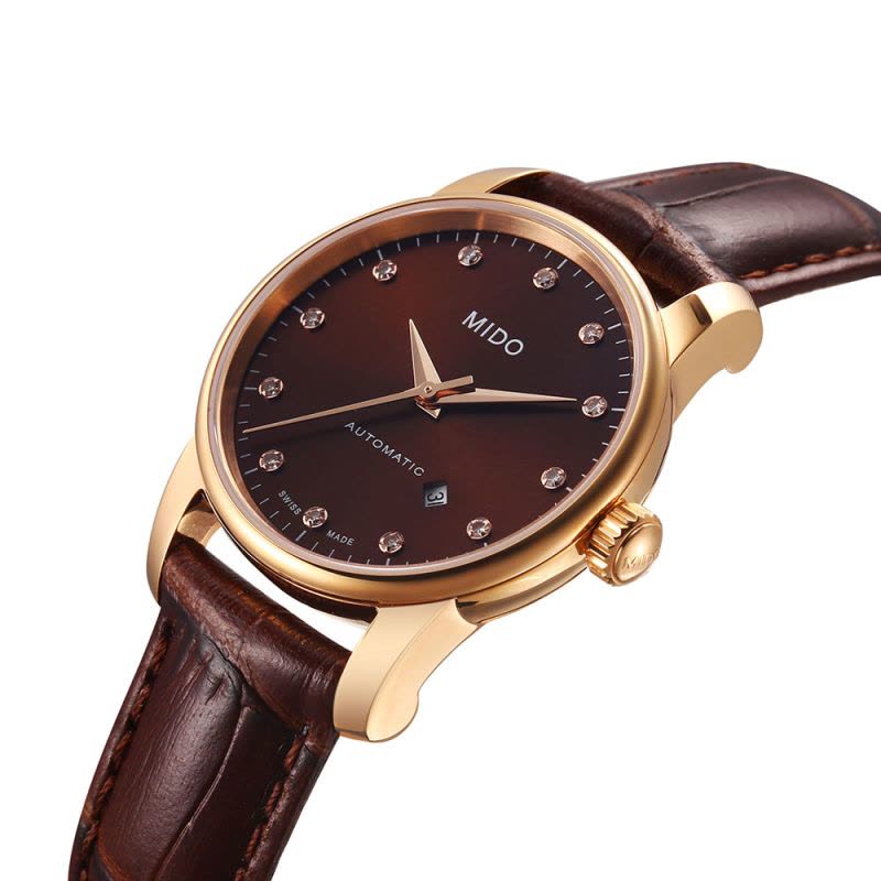  Shop Authentic Mido Baroncelli III Automatic Diamonds Brown Dial Brown Leather Strap Watch For Women - M7600.3.64.8 - Luxxuri