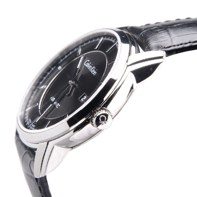  Shop Authentic Calvin Klein Infinity Automatic Black Dial Black Leather Strap Watch for Men - K5S341C1 - Luxxuri