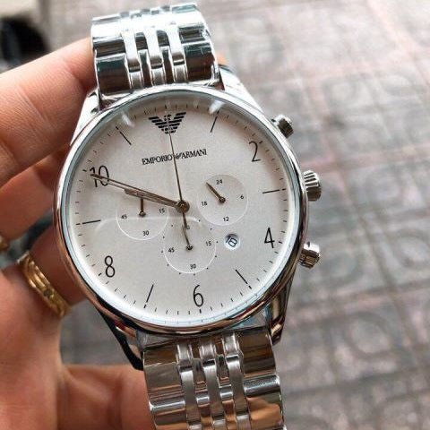  Shop Authentic Emporio Armani Classic Chronograph Silver Dial Silver Steel Strap Watch For Men - AR1879 - Luxxuri