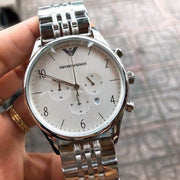 Shop Authentic Emporio Armani Classic Chronograph Silver Dial Silver Steel Strap Watch For Men - AR1879 - Luxxuri