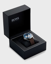  Shop Authentic Hugo Boss Pioneer Chronograph Blue Dial Brown Leather Strap Watch For Men - 1513709 - Luxxuri