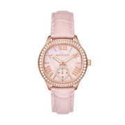 Shop Authentic Michael Kors Sage Three-Hand Mother of Pearl Pink Dial Pink Leather Strap Watch for Women - MK4820 - Luxxuri