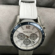  Shop Authentic Michael Kors Berkley Chronograph Silver Dial White Rubber Strap Watch For Women  - MKO1040 - Luxxuri