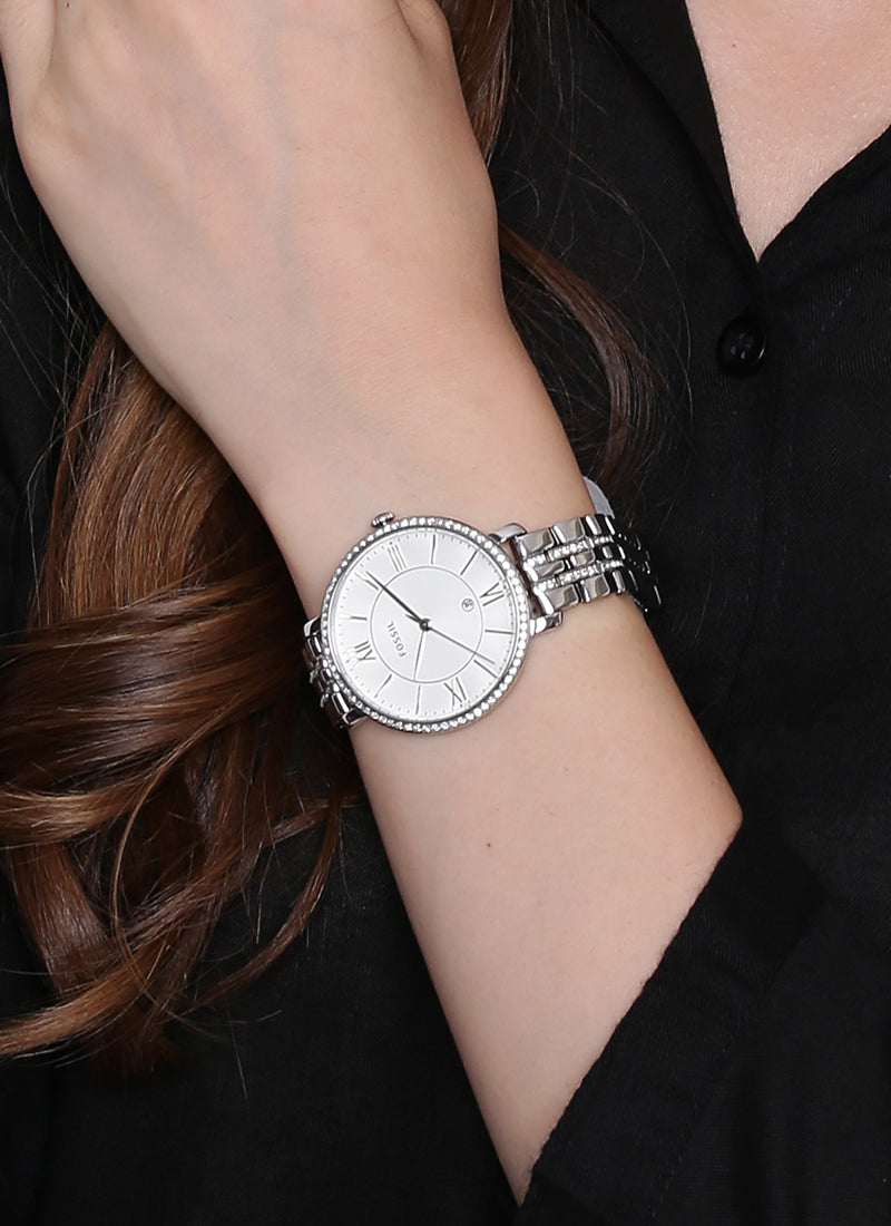  Shop Authentic Fossil Jacqueline White Dial Silver Steel Strap Watch for Women - ES3545 - Luxxuri